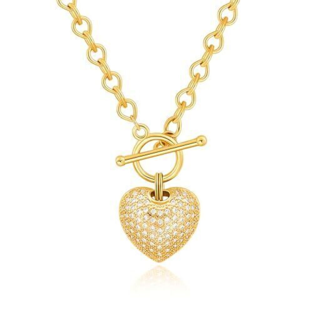5810 18K Gold 3D Puffy Micro-paved Cubic Zirconia Love Heart Pendant